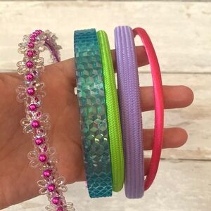 Girls Headbands Bundle Set of 5 Colorful Lot Pink Purple Green Blue Flowers Hair